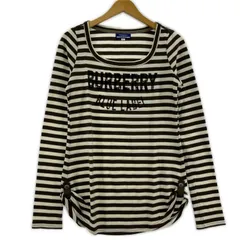 BURBERRY BLUE LABEL バーバリーブルーレーベル ロゴプリント Uネック ボーダーカットソー size38/アイボリー×ブラウン系