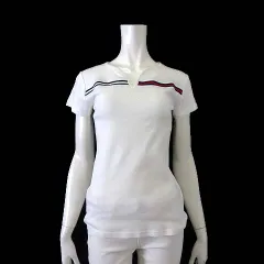 トミーヒルフィガー TOMMY HILFIGER Tシャツ カットソー 半袖 キーネック ロゴ ストライプ柄 M 白 ホワイト 赤 紺 国内正規品
