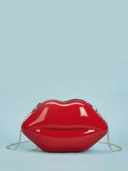 バッグ レディース ショルダーバッグ ファッショナブルなチェーン グロッシー リップ型 レディース クロスボディ ユニークミニバッグ、特許革 小さなバッグ