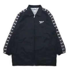 Reebok 90年代 フルジップ コーチジャケット L ブラック ロゴテープ サイドライン メッシュライナー