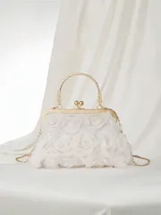 バッグ レディース ハンドルバッグ 2025年新作 チェーン フラワー イブニングクラッチバッグ、レディースファッション セレブリティハンドバッグ、トート/ショルダー/クロスボディバッグ 無地、チェーンハンドル [