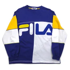 FILA 90年代 カラーブロック ロゴ スウェット M コットン ネイビー イエロー ホワイト