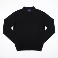 [C-15] RALPH LAUREN 長袖カットソー ポロカラー 黒