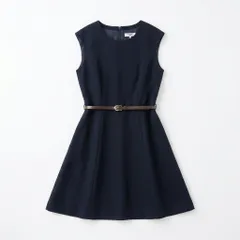 [C-16] ネイビー 半袖フレアワンピース ウエストベルト付