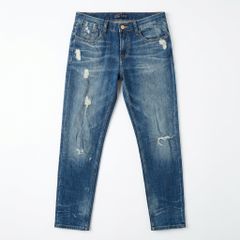 [C-16] ダメージ加工 スリムデニムパンツ ブルー