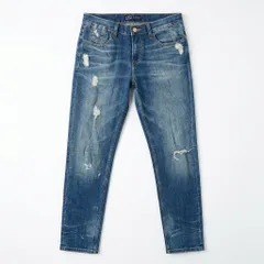 [C-16] ダメージ加工 スリムデニムパンツ ブルー