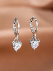 ジュエリー レディース イヤーアクセサリー キュービックジルコニア ハート装飾ドロップピアス バレンタイン、母の日、母の日、ギフト