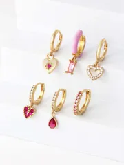 ジュエリー レディース イヤーアクセサリー セット キュービックジルコニア ハート&ウォータードロップデザイン ピアス 6個セット バレンタイン、お母さん、母の日、ギフト