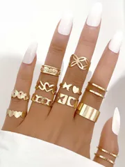 リング レディース セット 11ピース 蝶々＆ハートデコレーション カフリング