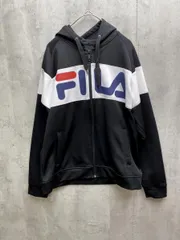 FILA フィラ ポリエステル ロゴプリント ジップアップ パーカー ジャージ sizeM/白ｘ黒  ■◇ メンズ