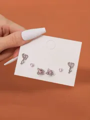 ジュエリー レディース イヤーアクセサリー セット キュービックジルコニア ハート デザイン スタッドピアス 3ペアセット バレンタイン