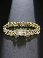 ジュエリー メンズ ブレスレット ゴールド カラー チェーン ブレスレット ラインストーン アクセサリー 男女兼用 ストリートファッション