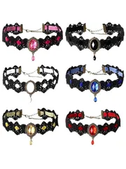 ジュエリー レディース ネックレス 女性用クラウンラインストーンレースチョーカーネックレス 6個セット