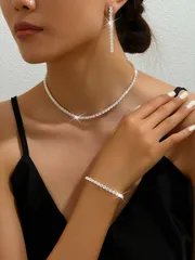 ジュエリー レディース セット シングルロー キュービックジルコニア アクセサリーセット ネックレス/ブレスレット/イヤリング
