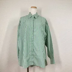 美品 スライ 袖ボタンギミック オーバーサイズシャツ F グリーン ストライプ SLY 039GSN30-5280 袖スリット ゆるだぼ トレンド 良好