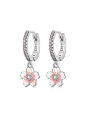 ジュエリー レディース イヤーアクセサリー 1ペア ビンテージフラワークリスタルフープピアス 925スターリングシルバー ピンクの桜の滴ピアス ウェディング ステートメントピアス バレンタイン