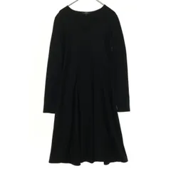 美品 theory セオリー 日本製 長袖 Vネック 膝丈ワンピース P ブラック レディース 古着