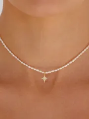 ジュエリー レディース ネックレス 貝殻 薄型 パールチェーン 長方形 スター S925 純銀ネックレス、女性用夏の装飾用ファインネックレス、ホリデーに最適 1個