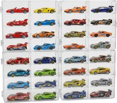 SakuraLovely8 ミニカーケース 収納 コレクションケース アクリル 32台 8マス 4個セット (透明,  縦3.8cmx横18.5cmx高さ16.5c)