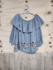 121) ザラ ZARA チェック フラワー 刺繍 オフショルダー ブラウス