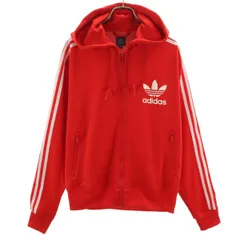 adidas アディダス トレフォイルロゴ フーデッド トラックジャケット M レッド レディース 古着