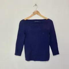 ローレンラルフローレン ヴィンテージ ネイビー 7分袖 セミ クロップド ニット ポロ レディース S