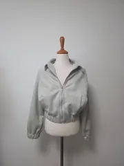 柔らかいスウェード感 ミント クロップドジャケット