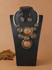 ジュエリー レディース セット エキゾチック アルミ線 編み ネックレスとピアス 3点セット レトロ ボヘミアン 風 大人気 パーティー ビーチ