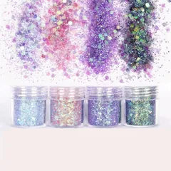 【新着商品】4ボックス 10ml 紫 ピンク ネイルパウダー グリッター ネイルホイル超輝く キラキラネイルジェルネイル レジンパーツのサムネイル