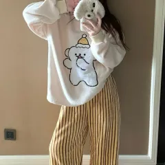 クマ キャラクター 冬 パジャマ セット