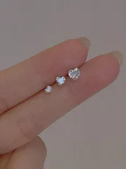ジュエリー レディース イヤーアクセサリー スタッドピアス レディース 3ペア入り 925スターリングシルバー 18金プレート ハート形 可愛いデザイン 結婚式 ウェディング ジュエリー