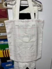 アディダス 白 格子柄 エコバッグ (オーバーサイズ)