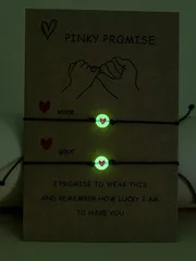 ジュエリー レディース ブレスレット 2個セット 発光ビーズ編み込み ブレスレット、調節可能なハートパターン ハンドアクセサリー 親友/カップル、バレンタイン、母の日ギフト用