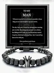 ジュエリー メンズ ブレスレット 調節可能な    ブレスレット - 彼氏の夫のために王冠をまっすぐに 調節可能なビーズ メンズ ステンレススチール クラウン 記念日 クリスマスギフト カードとギフトボックス付き