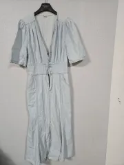 Vネック ライトブルー フリルワンピース 55 66