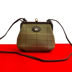 極 美品 BURBERRYS バーバリーズ チェック 柄 シャドーホース ロゴ キャンバス レザー ミニ ショルダーバッグ カーキ ブラウン i18-6