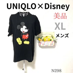 美品 ★UNIQLO × Disney ユニクロ ディズニー★ L相当 メンズ Tシャツ 黒 ブラック ミッキーマウス プリント 綿100% コットン キャラクター コラボ UT ティーシャツ カジュアル まちぶら 旅行 定番 人気 春 夏 秋 トップス 半袖