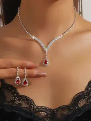 ジュエリー レディース ネックレス セット 1セット キュービックジルコニア タッセル ネックレスイヤリングジュエリーセット、ブライダル ウェディングアクセサリー