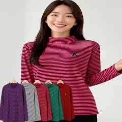 モックネック タートルネック Tシャツ 起毛ハイネック ストライプ Tシャツ 5種セット インナー 長袖 タートルネック ボーダー柄 겨