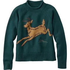 エルエルビーン レディース アウター ニット・セーター コットン LLBean Signature Original Cotton Rollneck Sweater Womens Deepest Green Deer グリーン