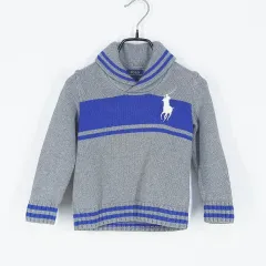 POLO RALPH LAUREN キッズ ショールカラー 長袖ニットTシャツ グレー 5 (HU42244)