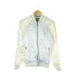 ザラマン ZARA MAN スカジャン ブルゾン XS 青 サックス 白 鳳凰 桜 刺繍 配色デザイン /CK4 ■GY99