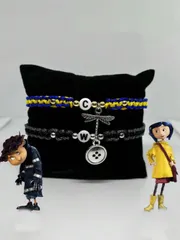 ジュエリー レディース ブレスレット 幾何学模様ドラゴンフライボタン 幾何学ブレスレットセット 2個入り、編み込みレジン金属、ユニセックス、カップル、友人、ファッションパーティー、デイリーコーデ、パーティーアクセサ