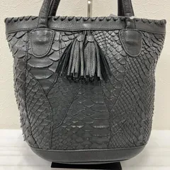 1133　IBIZA イビザ 　パイソン　ハンドバッグ　トートバッグ　フリンジ ブラック　レザー　革製品　日本製　ミニトート　イビサ