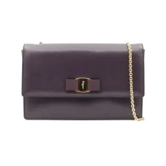 FERRAGAMO フェラガモ 딥PURPLE パープル サフィアーノ ヴァラ ゴールド チェーン ジニ(JINNI) クロスバック / 21 D855