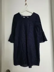 ザラ ベーシック ネイビー バックリボン レース フレア ONE PIECE m サイズ