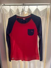 A-1797 PUMA プーマ ラグラン クラシックT カットソー 長袖 レッド ネイビー系 サイズL