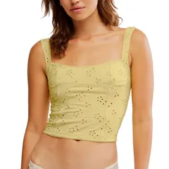 フリーピープル レディース トップス タンクトップ Free People Full Bloom Eyelet Cami Womens Banana Cream クリームのサムネイル