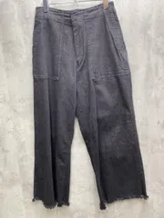 LAVEANGE ラビアンジェ カットオフ フリンジ セミワイド ストレート デニム ベイカー パンツ size3L（85～93）/ブラック ■■レディース