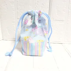 ハンドメイドコップ袋☆水色ゆめかわユニコーン×カラフルストライプ☆18×15